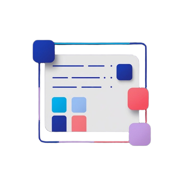 A stylized digital illustration of a document or form with blue and pink geometric accents on a white background.